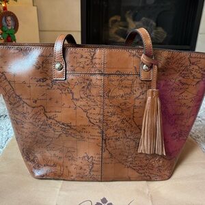 Patricia Nash Brown Leather Tote with Map Design